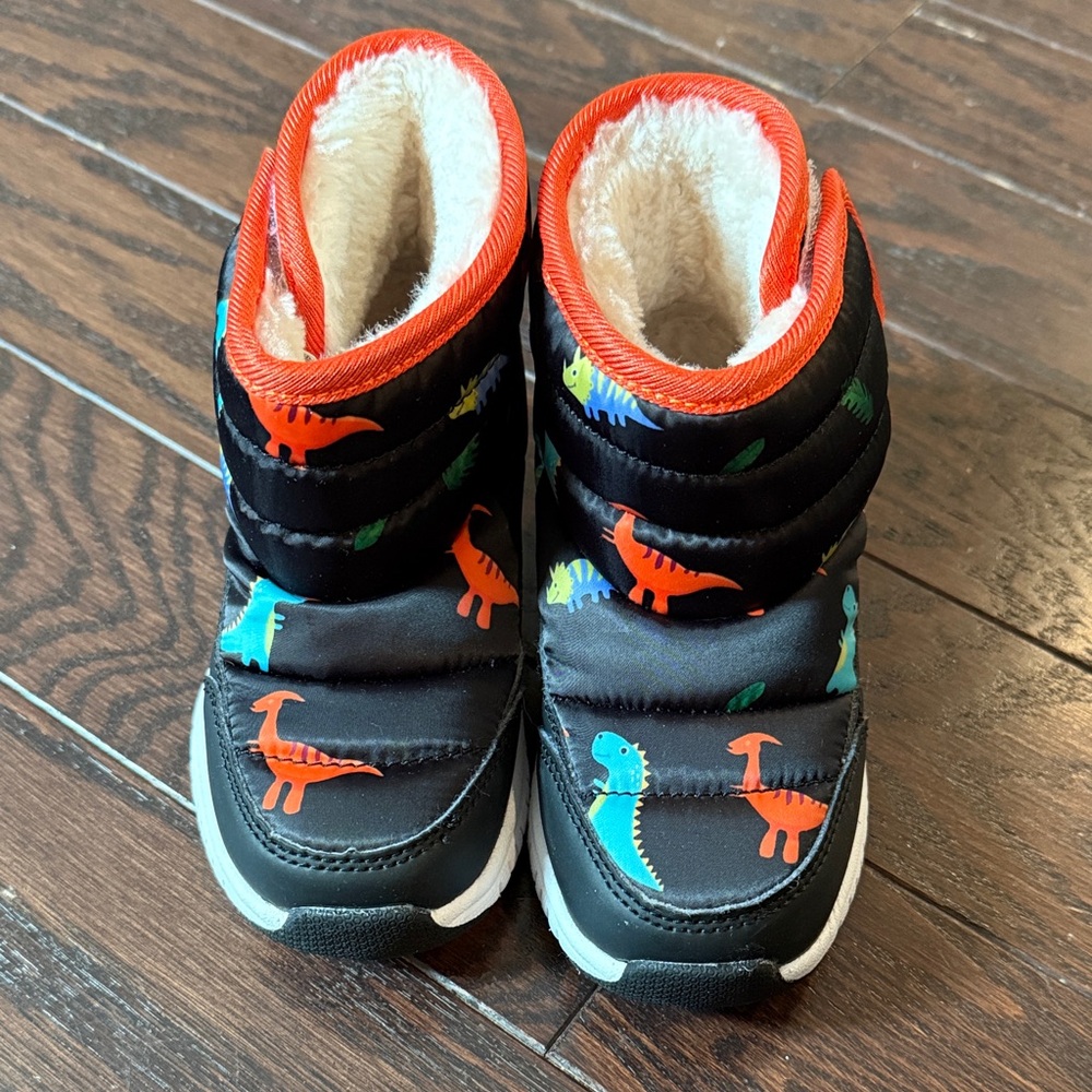 Kids' Black Dino Snow Boots with Orange Trim